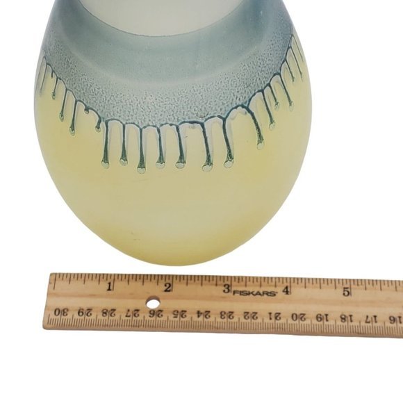 MCM French Drip Glass Carafe Decanter & 6x Small Wine Glasses Blue Yellow Handma - Picture 10 of 10